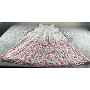 Woman Within White Pink Floral Border Print Cotton Maxi Dress Sleeveless 16W